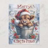 ハイランド牛の冬のクリスマスウォーター色 シーズンポストカード (正面)