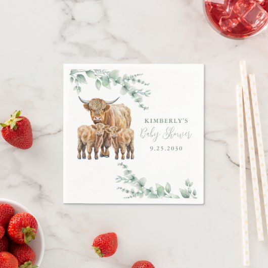 ハイランド牛の双子ファーム動物の赤ちゃんシャワー スタンダードカクテルナプキン (インサイチュ)