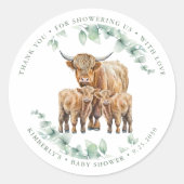 ハイランド牛の双子ファーム動物の赤ちゃんシャワー ラウンドシール (正面)