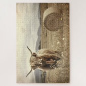 ハイランド牛の干し草フィールドヴィンテージ ジグソーパズル (縦)