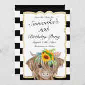ハイランド牛の招待状、牛の誕生日パーティー セーブザデート (正面/裏面)