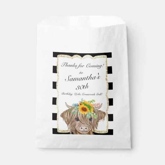 ハイランド牛の招待状、牛の誕生日パーティー フェイバーバッグ (正面)