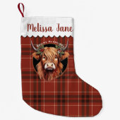 ハイランド牛の格子模様モノグラム スモールクリスマスストッキング (正面)