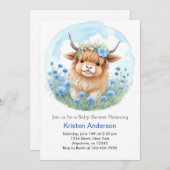 ハイランド牛の水の色のドリームボーイベビーシャワー 招待状 (正面/裏面)