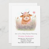 ハイランド牛の水の色の女の子の赤ちゃんシャワー 招待状 (正面/裏面)