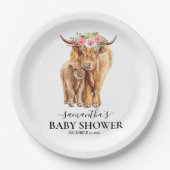 ハイランド牛の水の色ベビーシャワーカーフ ペーパープレート (正面)