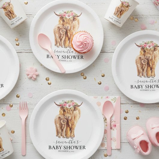 ハイランド牛の水の色ベビーシャワーカーフ ペーパープレート