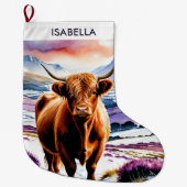 ハイランド牛の水彩動物 ラージクリスマスストッキング (正面)