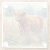 ハイランド牛の水色ワイルドフラワーフィールド ガラスコースター (裏面)