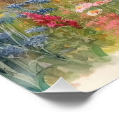 ハイランド牛の水色ワイルドフラワーフィールド ポスター (コーナー)