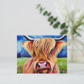 ハイランド牛の水色 ポストカード (スタンド正面)