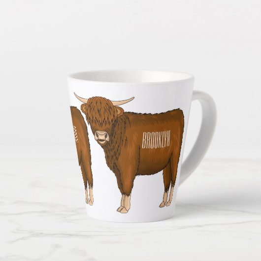 ハイランド牛の漫画イラストレーション カフェラテマグ (右アングル)