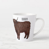 ハイランド牛の漫画イラストレーション カフェラテマグ (右)