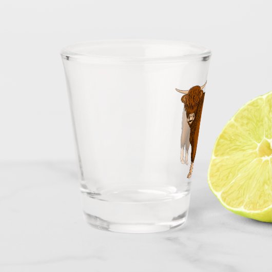 ハイランド牛の漫画イラストレーション ショットグラス (左)
