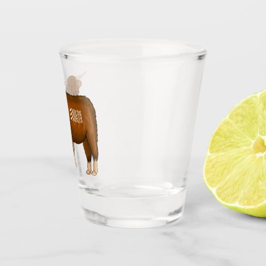 ハイランド牛の漫画イラストレーション ショットグラス (右)