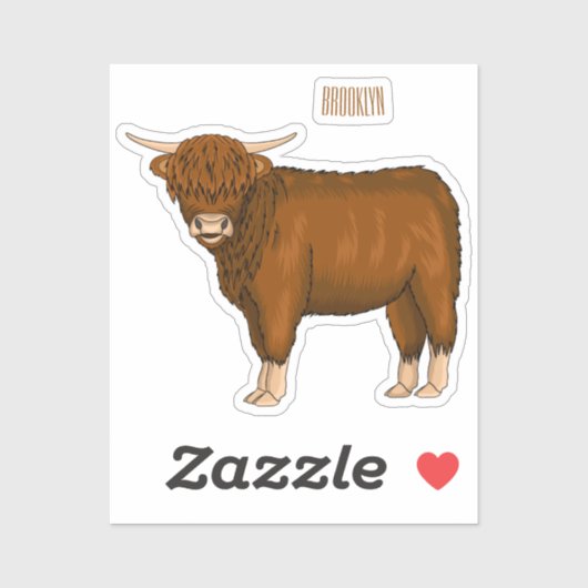 ハイランド牛の漫画イラストレーション シール (シート)