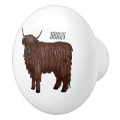 ハイランド牛の漫画イラストレーション セラミックノブ (右)