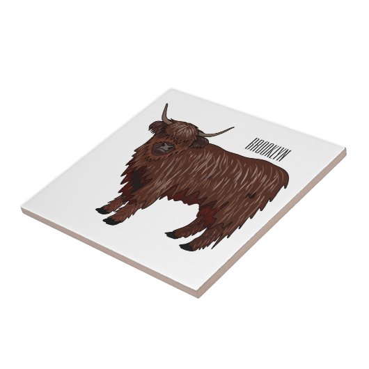 ハイランド牛の漫画イラストレーション タイル (側面)
