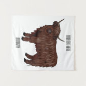 ハイランド牛の漫画イラストレーション タペストリー (正面(横))