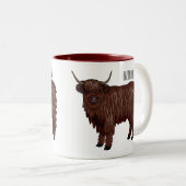 ハイランド牛の漫画イラストレーション ツートーンマグカップ (正面右)