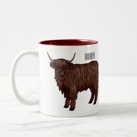 ハイランド牛の漫画イラストレーション ツートーンマグカップ (左)