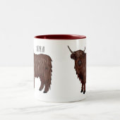 ハイランド牛の漫画イラストレーション ツートーンマグカップ (中央)