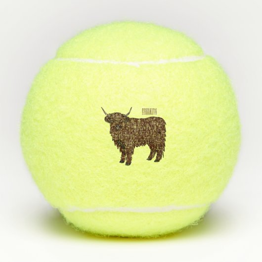 ハイランド牛の漫画イラストレーション テニスボール (正面)