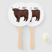 ハイランド牛の漫画イラストレーション ハンドファン (正面&裏面)
