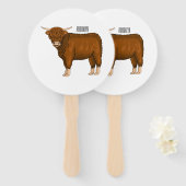 ハイランド牛の漫画イラストレーション ハンドファン (正面&裏面)