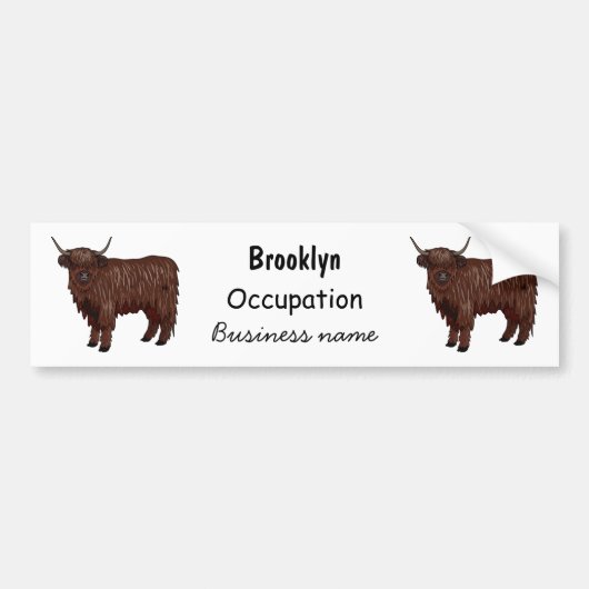 ハイランド牛の漫画イラストレーション バンパーステッカー (正面)