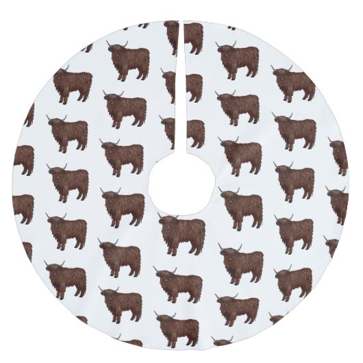 ハイランド牛の漫画イラストレーション ブラッシュドポリエステルツリースカート (正面)