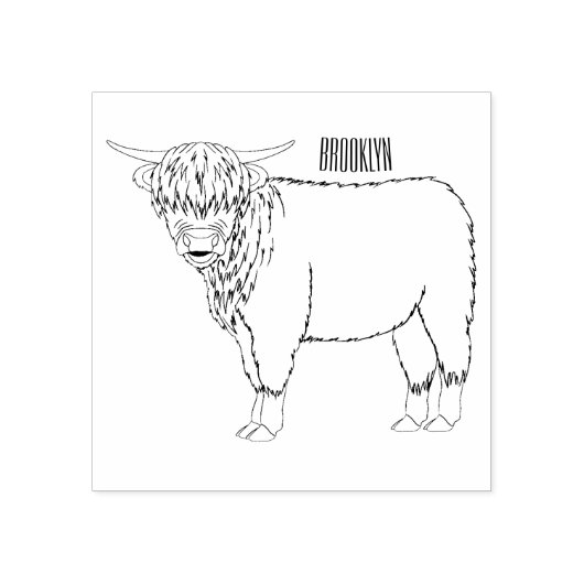 ハイランド牛の漫画イラストレーション ラバースタンプ (インプリント)