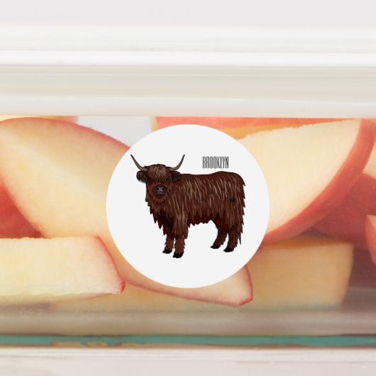 ハイランド牛の漫画イラストレーション ラベル (貼付)