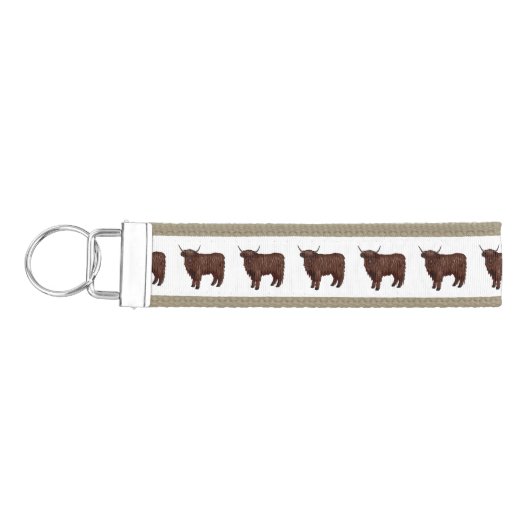 ハイランド牛の漫画イラストレーション リストバンドキーホルダー (鍵左)