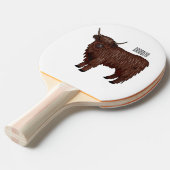 ハイランド牛の漫画イラストレーション 卓球ラケット (正面アングル)