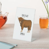 ハイランド牛の漫画イラストレーション 台座サイン (インサイチュ)