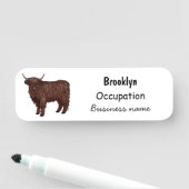 ハイランド牛の漫画イラストレーション 名札 (インサイチュ)