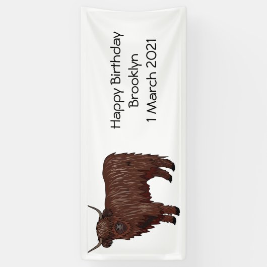 ハイランド牛の漫画イラストレーション 横断幕 (縦)