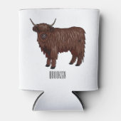 ハイランド牛の漫画イラストレーション 缶クーラー (正面)