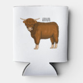 ハイランド牛の漫画イラストレーション 缶クーラー (正面)