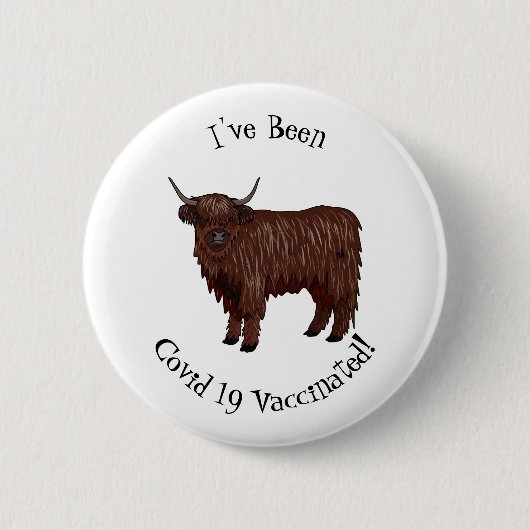 ハイランド牛の漫画イラストレーション 缶バッジ (正面)