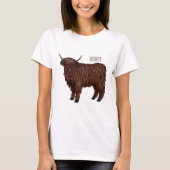 ハイランド牛の漫画イラストレーション Tシャツ (正面)