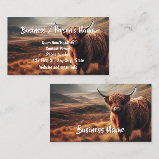 ハイランド牛の牛の動物ファームカスタム 名刺 (正面/裏面)