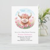 ハイランド牛の牧草地ピンクの女の子の赤ちゃんシャワー 招待状 (スタンド正面)
