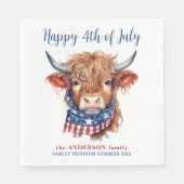 ハイランド牛の第4日7月の赤白青愛国心 スタンダードランチョンナプキン (正面)