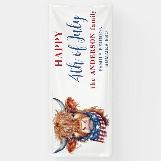 ハイランド牛の第4日7月の赤白青愛国心 横断幕 (縦)