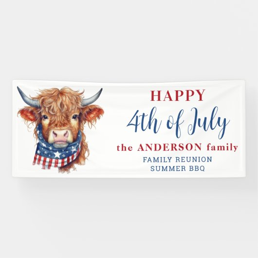 ハイランド牛の第4日7月の赤白青愛国心 横断幕