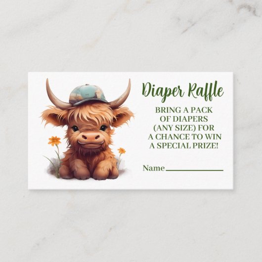 ハイランド牛の緑の蝶おむつラッフル エンクロージャーカード (正面)