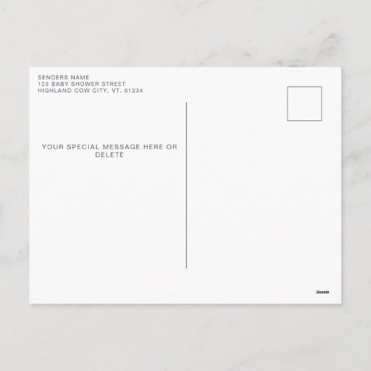 ハイランド牛の緑の赤ちゃんシャワーありがとう シーズンポストカード (裏面)