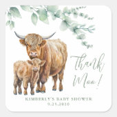 ハイランド牛の緑の赤ちゃんシャワーありがとう スクエアシール (正面)